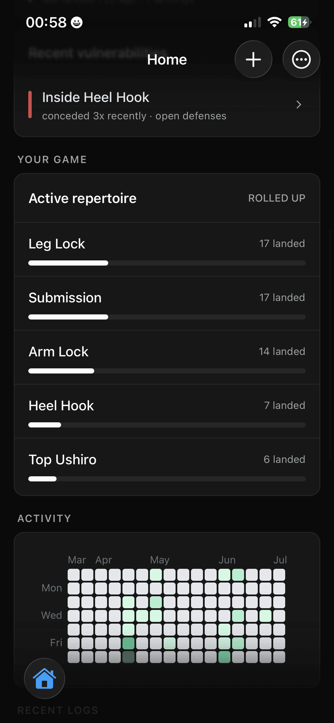 My Game screen showing an active technique repertoire